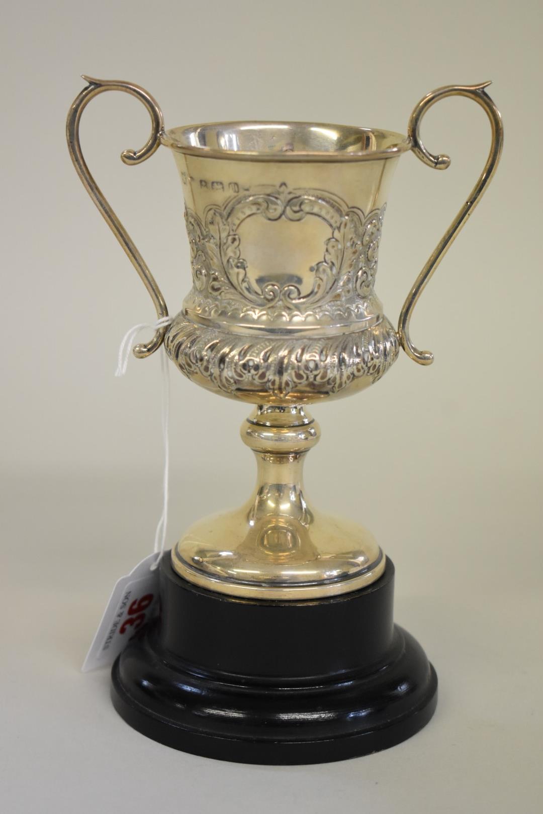 An Edwardian silver twin handled trophy cup, by Joseph Lester Ltd, Birmingham 1910, 13cm high, 101.