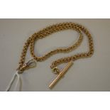 A yellow metal watch chain, stamped 14k, 15g weighable, 36cm, having attached unmarked swivel,
