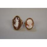 Two oval carved shell cameo rings, one stamped 375.