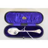 A cased Edwardian silver trefid rat tail Christening spoon, byÂ Fenton Brothers Ltd, Sheffield 1906,