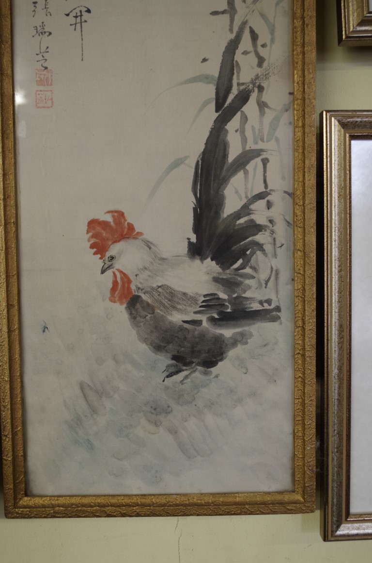 Chinese School, a rooster, signed and inscribed, watercolour, 72 x 22.5cm. - Image 2 of 3