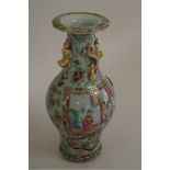 A Chinese Canton famille rose twin handled baluster vase, late 19th century, 24.5cm high.