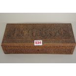 An eastern carved hardwood rectangular casket, 30.5cm wide.