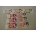 Nine 20th century UK £50 notes, comprising: David Somerset; Malcolm Gill; Graham Kentfield (2);
