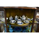 A Worcester First Period 'Fence' pattern tea service, comprising a teapot and cover, 14cm high, (