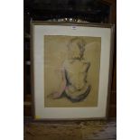 European School, a seated female nude, black and pink crayon, 39 x 38cm.