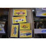 Five vintage Matchbox vehicles, all boxed.