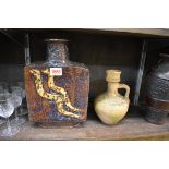 Studio Pottery: a glazed pottery vase, 27.5cm high; together with a Roman style pottery jug, 18.