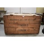 A vintage pine 'Waring & Gillow (1932) Ld Removals' crate, 89cm wide.