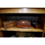 A 19th century burr oak sarcophagus casket, 20.5cm wide; together with another Victorian walnut