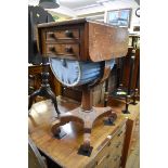 An early Victorian rosewood pedestal work table, 51cm wide.