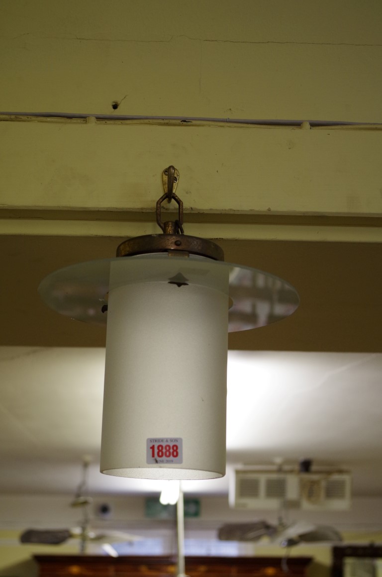 A frosted glass hall lantern, 21cm high.