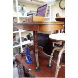 A George IV mahogany and line inlaid pedestal card table, 91cm wide.