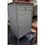 A vintage grey painted metal side cabinet, 40cm wide.