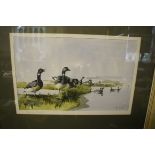 Richard Joicey, 'Feeding Brents', signed, watercolour, 28.5 x 45.5cm.