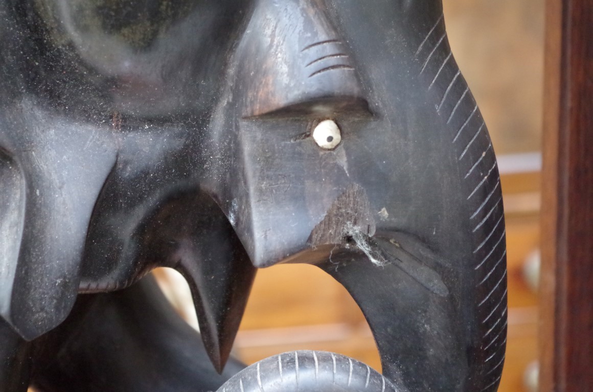 An ebony elephant, with bone tusks, 31.5cm high. - Image 2 of 4