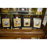 A set of four Continental porcelain portrait miniatures, each 8.2 x 6.4cm oval.