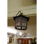 An old copper hexagonal hall lantern, 30cm wide.