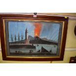 Italian School, the eruption of Mount Vesuvius, inscribed 'Cruzione 1872', gouache, 42 x 64cm.