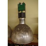 Three vintage Thorn 250 watt MBF industrial ceiling lamps, 48cm diameter.