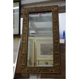 A brass framed rectangular wall mirror, relief moulded with thistles, 50 x 27.5cm.