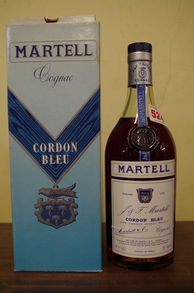 A 24 fl.oz. bottle of Martell Cordon Bleu cognac, 1960s bottling, in card box.