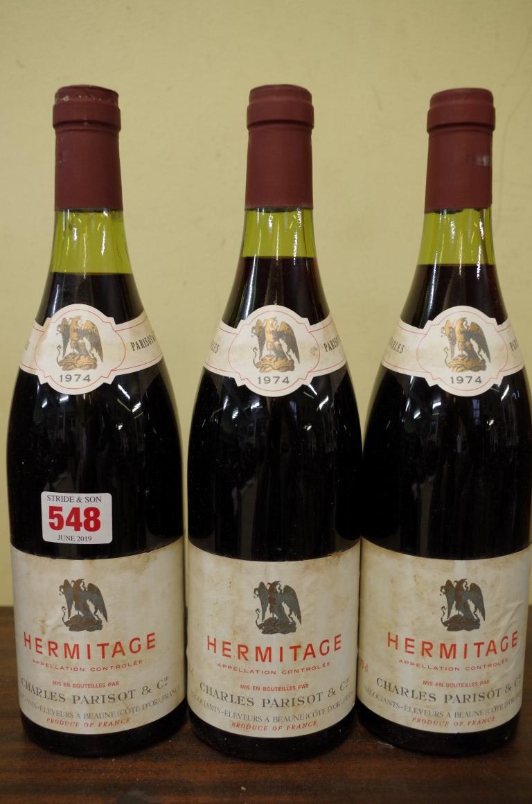 Three 75cl bottles of Hermitage 1974, Parisot. (3)