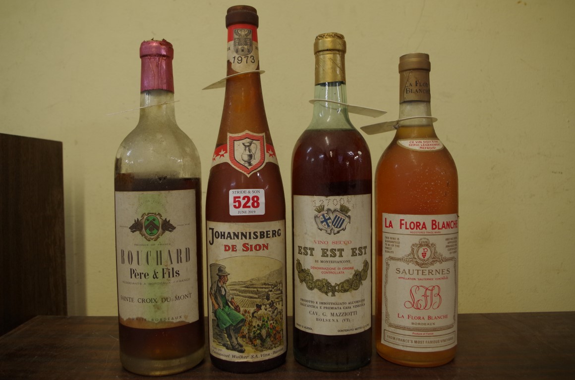 Four various bottles of dessert wine, comprising: La Flora Blanche Sauternes; Est Est Est di