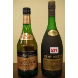 Two bottles of brandy, comprising: a 24 fl.oz. Remy Martin VSOP; and a Castelmor Napoleon VSOP. (2)