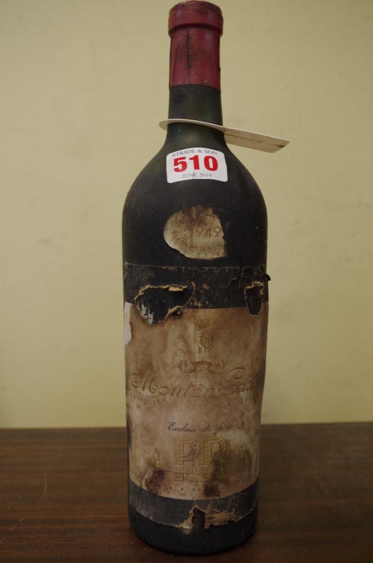 A bottle of Mouton Cadet 1949, Baron Philippe de Rothschild.