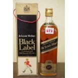 A 75cl bottle of Johnnie Walker Black Label 'TWA' 12 year old whisky, in card box.