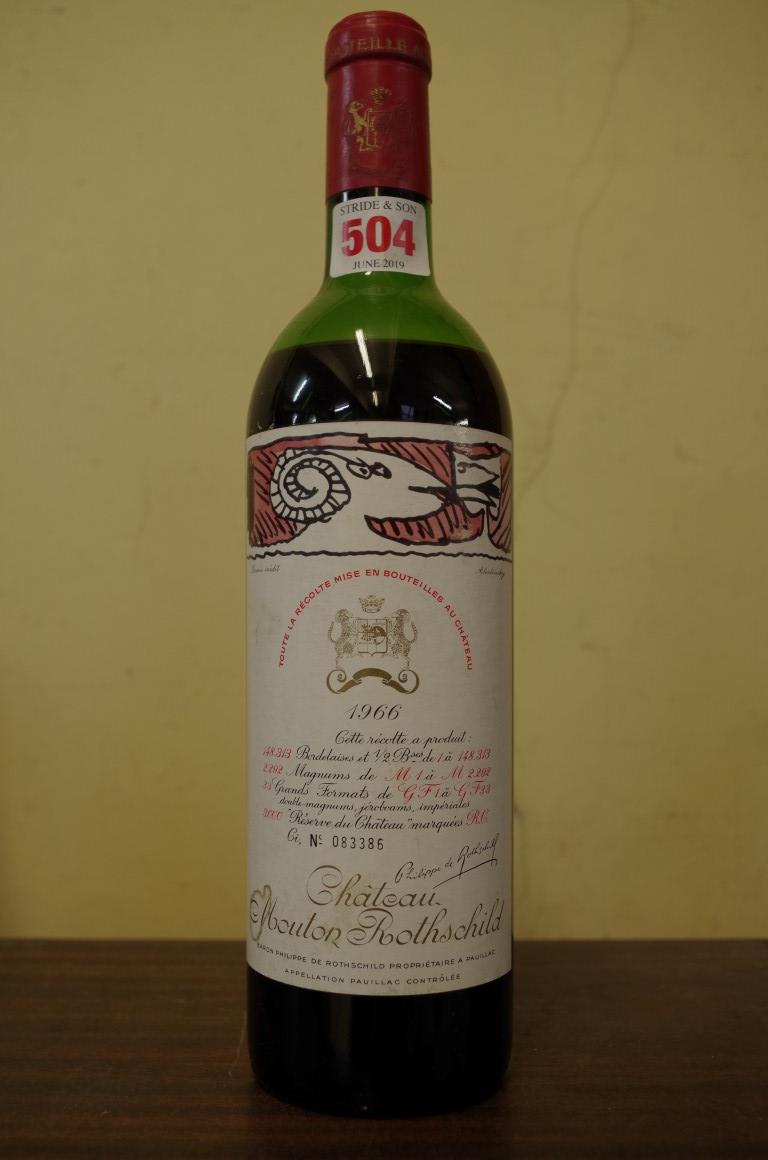 A 75cl bottle of Chateau Mouton Rothschild 1966, No. 083386.