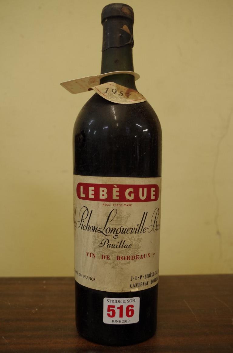 A bottle of Chateau Pichon-Longueville-Baron 1957, Pauillac.
