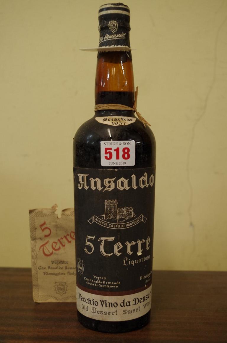 A bottle of Sciactrac Ansaldo 5 Terre Liquoroso 1957.