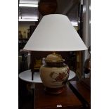 A Japanese satsuma pottery vase form table lamp, total height 61cm.