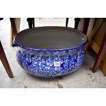 A blue and white twin handled foot bath, 46.5cm wide.