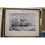 Laurence Dunn, 'Union Line RMS Phoebe 1858', signed, label verso, monochrome watercolour and