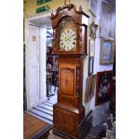 A 19th century oak, mahogany and inlaid eight day longcase clock, the 14in painted arched dial