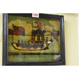 A reverse glass picture of 'The Funeral Barge which conveyed the body of the late Lord Nelson...',