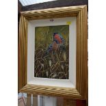P Bainbridge, 'Bullfinches', signed, acrylic on panel, 31.5 x 21.5cm.