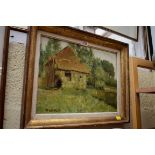 D Gauld, a farm building, signed, oil on board, 28.5 x 38.5cm.