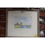 J H van Mastenbroeck, Dutch canal scene with windmill, signed, watercolour, 12.5 x 18cm.