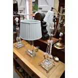 A pair of contemporary clear glass table lamps, height including fitting 48cm; together with another