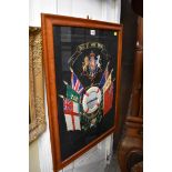 An embroidered naval panel, incorporating a picture of HMS Yeovil, 62 x 46.5cm.