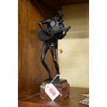 Adolf Wagner van der Muhl, a bronze figure of a lute player, signed, on marble socle, inscribed 69/