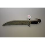 An Indian Bowie type fighting knife, having 27.5cm blade, with leopard's head handle, and sheath.