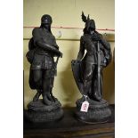 After Jean Didier Debut, a pair of bronzed figures of Vercingetorix and companion archer, 53.5cm