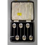 A cased set of six silver coffee spoons, by William Suckling Ltd, Birmingham 1938.