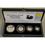 Coins: a cased silver proof Britannia 1997 four coin set.