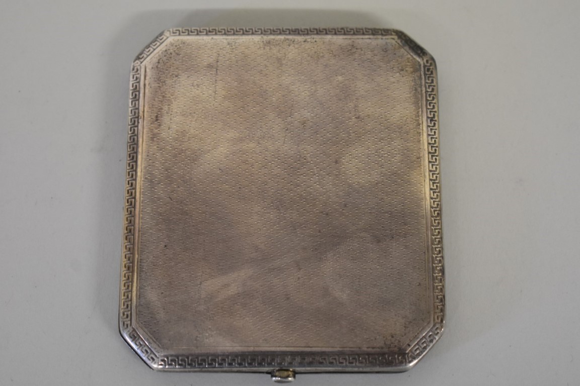 A silver engine turned cigarette case, by Deakin & Francis, Birmingham 1919, 137g all in. - Image 2 of 4